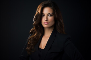 Fototapeta premium A Sleek Business Portrait of a Woman Standing Against a Black Background