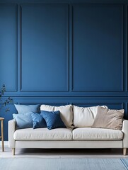 Modern Living Room Interior Design With White Sofa And Blue Walls