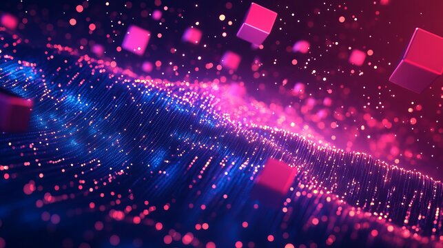 Abstract Digital Landscape: Red, Pink, Purple, and Blue Glow