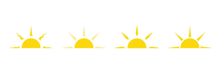 Yellow semicircle doodle half sun Hand drawn icons set in doodle style. Half sun icon.