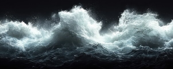 Fototapeta premium A dramatic depiction of turbulent waves crashing, showcasing powerful ocean energy against a dark backdrop.