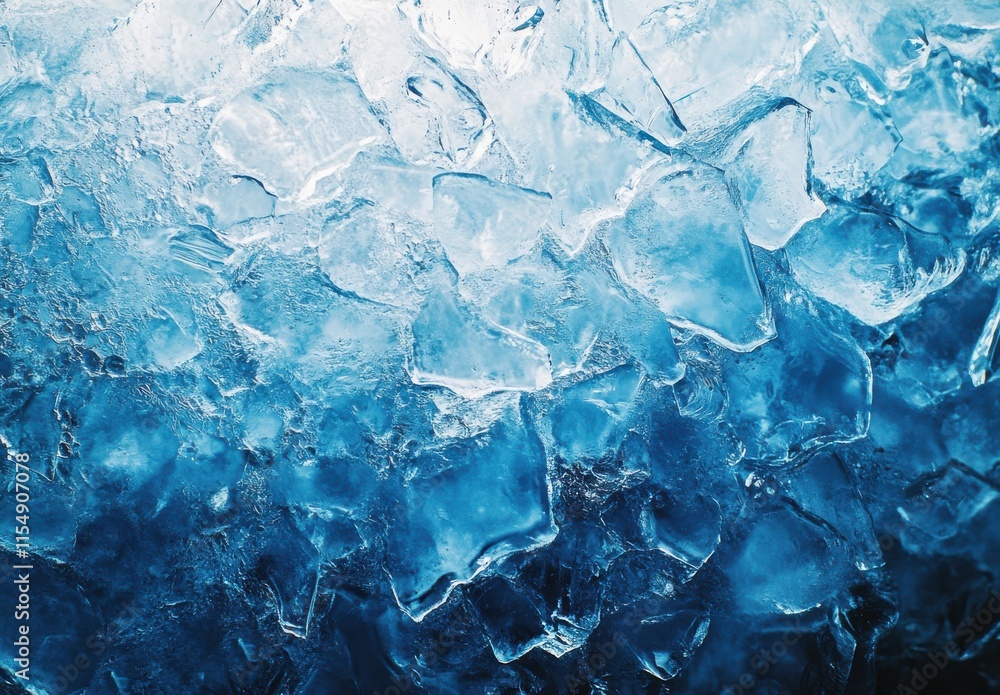 Poster close-up view of crushed ice cubes with beautiful blue tones creating a refreshing and inviting aest