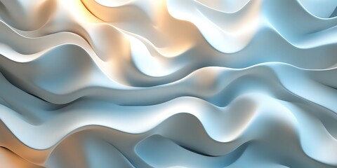 Fototapeta premium Abstract light blue and white wavy fabric background texture.