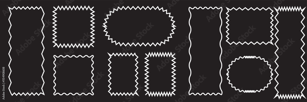 Poster set of frames with corrugated edges. simple labels with zig zag borders. modern design elements for 