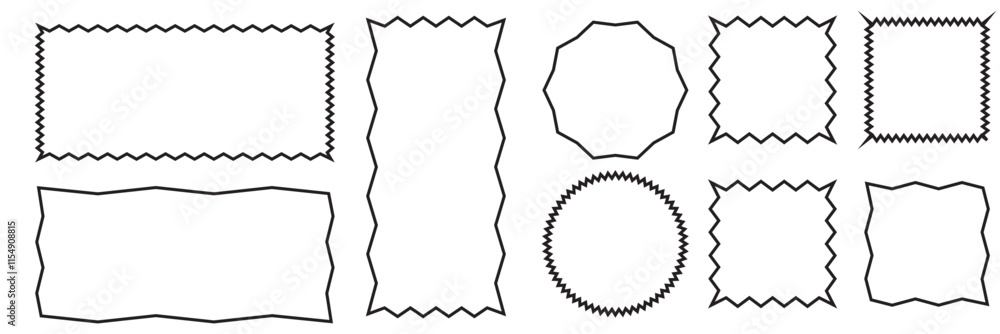 Poster set of frames with corrugated edges. simple labels with zig zag borders. modern design elements for 