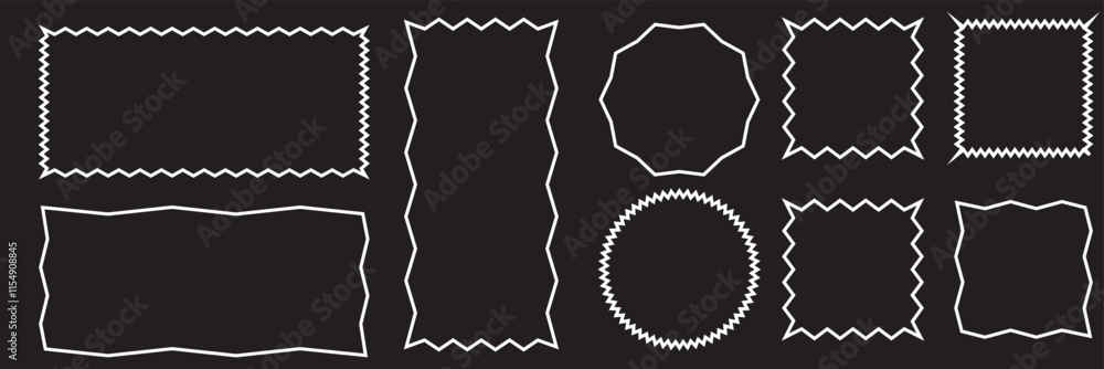 Aufkleber set of frames with corrugated edges. simple labels with zig zag borders. modern design elements for 