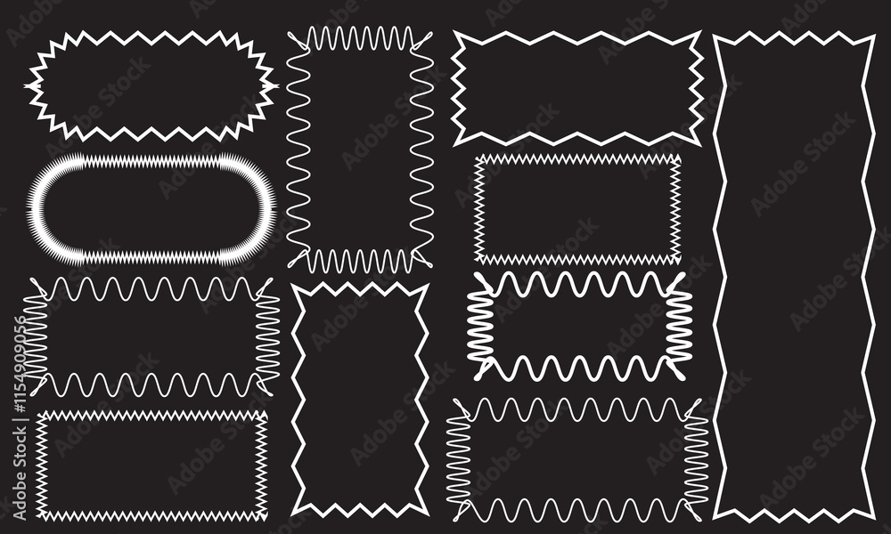 Aufkleber set of frames with corrugated edges. simple labels with zig zag borders. modern design elements for 
