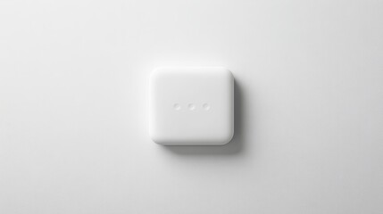 Minimalist white square object with three dots on a white background.