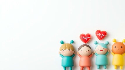 Obraz premium Playful figurines with heart symbols promoting health and wellness for children.