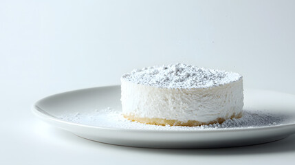 Creamy Polish Cheesecake with Powdered Sugar on a White Plate