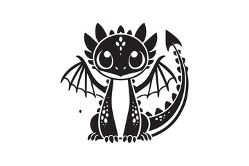 simple black an white baby dragon vector silhouette isolated on a white background