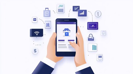 Digital banking and financial technology concept Businessman using a smartphone with virtual icons for internet payments mobile banking apps and online shopping