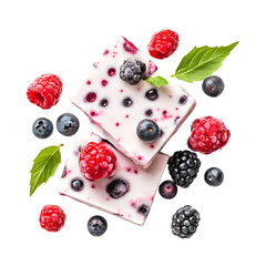 Frozen yogurt bark with berries Isolated On Transparent Background
