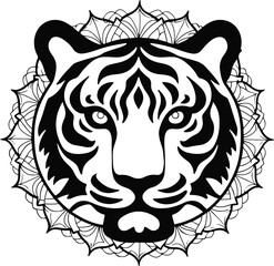 a tiger face art mandala style Simple bold Line Art, no color white background