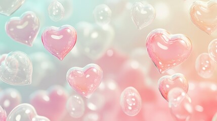 Floating Heart Bubbles Pastel Background - Valentine's Day Design