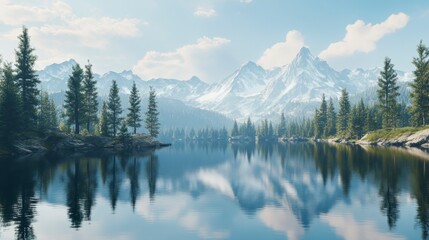 Serene Mountain Lake Reflection Panoramic View