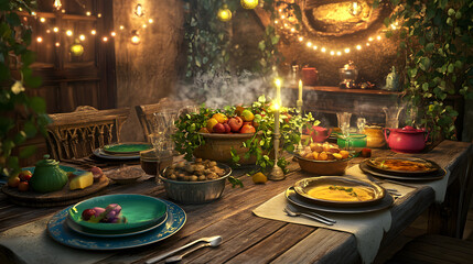 Rustic Charm and Eclectic Elegance Blend in an Intimate Dinner Setting for Friends