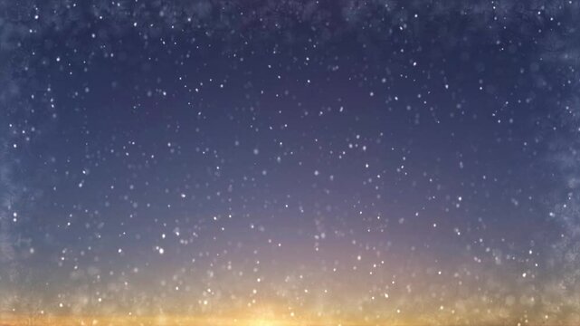 fast timelapse clip with falling snow on mystical sunset