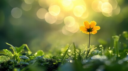 Obraz premium Single Yellow Cosmos Flower in Morning Sunlight