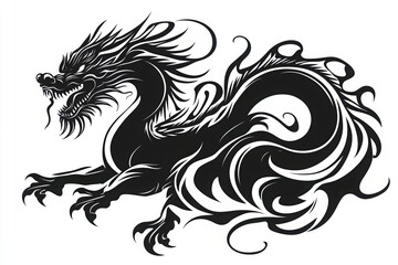 Obraz premium A striking black dragon design features intricate details and flowing lines, exuding power and elegance. , Tattoo design, mystic symbol