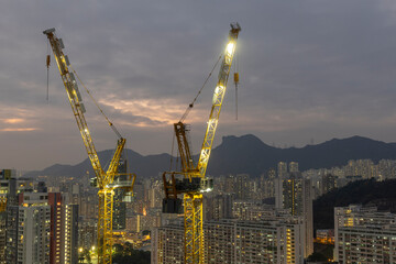 Construction site and Dense residential area in Ping Shan ,New Clear water Bay Road,Hong Kong 
