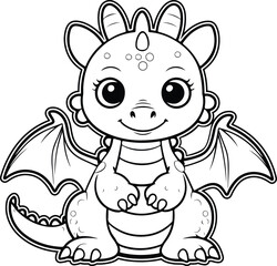 A cute baby dragon line art vector , a cute baby dragon silhouette vector illustration design