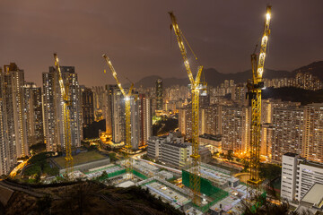 Construction site and Dense residential area in Ping Shan ,New Clear water Bay Road,Hong Kong 
