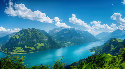 Lake and mountains beautiful view, background 