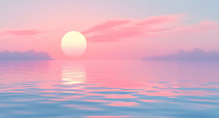 Obraz premium A beautiful sunrise over the calm sea, with reflections on the water and sky in pastel colors