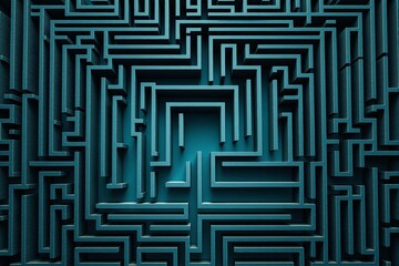 Abstract maze design with textured teal walls and a geometric arrangement.