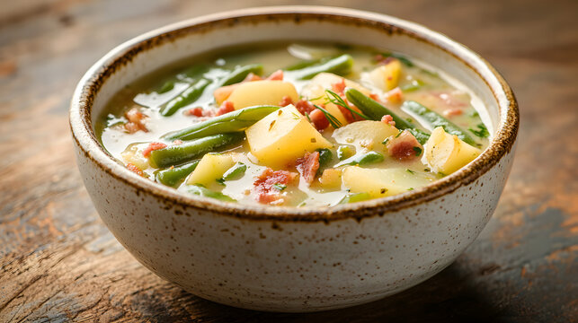 Fresh Bouneschlupp Soup with Green Beans, Potatoes, and Bacon