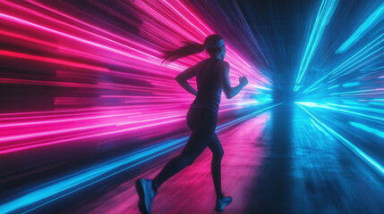 Celebrate the spirit of running with this dynamic artwork showcasing a runner breaking through a tunnel of fiery and icy lights. A vivid tribute to endurance and motion