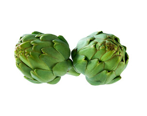 Obraz premium Two fresh artichokes isolated on white background.