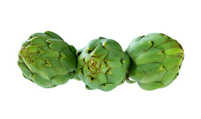 Fototapeta premium Freshly harvested green artichoke isolated on a white background.