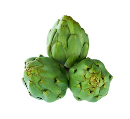 Fototapeta premium Freshly harvested green artichoke isolated on a white background.