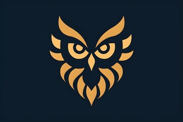 Stylized golden owl head logo design on dark background.
