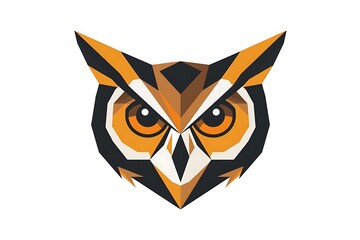 Geometric owl head illustration, orange and brown color palette, isolated on white background.