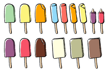 筆タッチの棒付きアイスのイラストセット