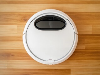 Robotic Vacuum Cleaner on Wooden Floor