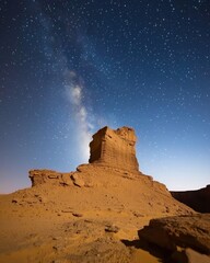 Stargazing adventure in silent canyon nightscape desert environment moonlit view
