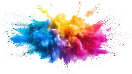 Colorful holi powder on white background. Colorful vibrant rainbow holi paint color powder explosion with bright colors isolated white background. colorful mixed rainbow powder explosion,