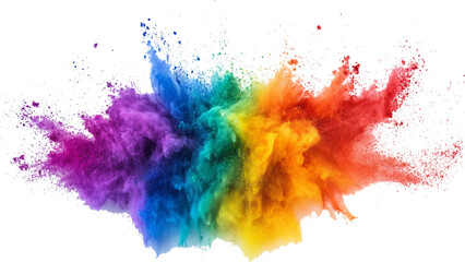 Colorful holi powder on white background. Colorful vibrant rainbow holi paint color powder explosion with bright colors isolated white background. colorful mixed rainbow powder explosion,