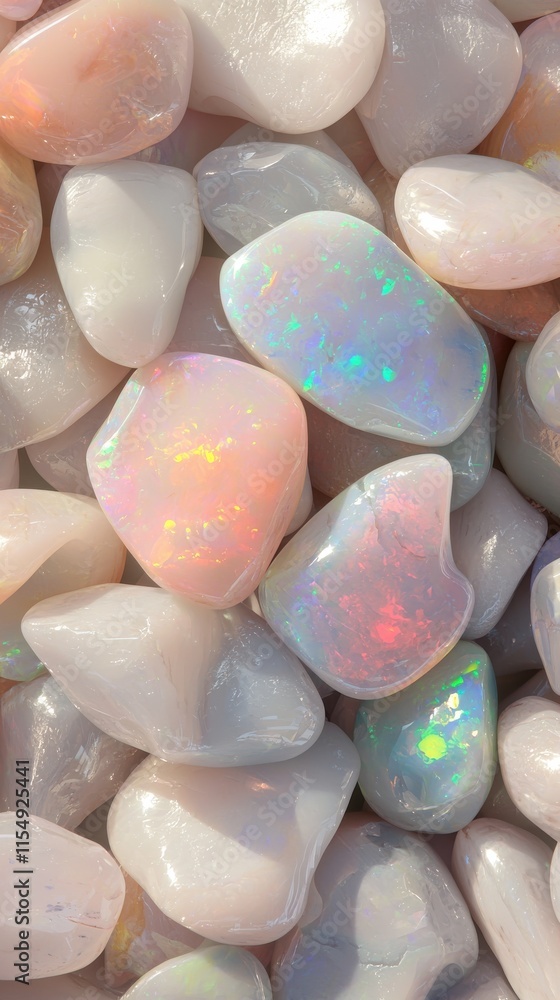 Poster topdown view of polished opal displaying kaleidoscopic patterns natural setting gemstone vibrant col