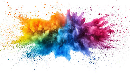 Colorful holi powder on white background. Colorful vibrant rainbow holi paint color powder explosion with bright colors isolated white background. colorful mixed rainbow powder explosion,