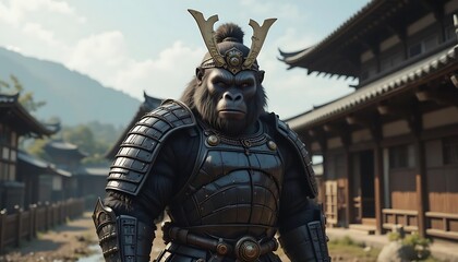 Fototapeta premium Gorilla Samurai Warrior Ancient Japan Setting Dramatic Artwork