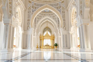 Fototapeta premium Intricate Golden and White Interior of Ornate Architectural Space.