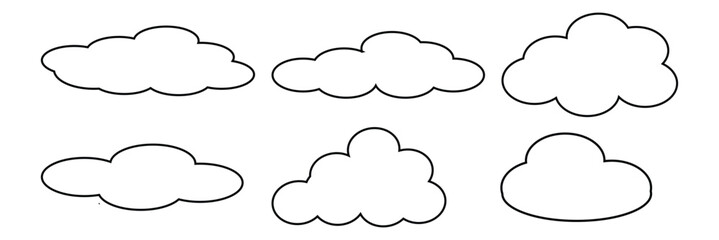 Vector cloud icons. Editable stroke thin line set. Natural weather symbol of rain, cloud services, hosting. EPS 10.