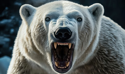 A big white bear bared its fangs and got angry