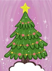 Cute christmas tree with sweetie snowflakes