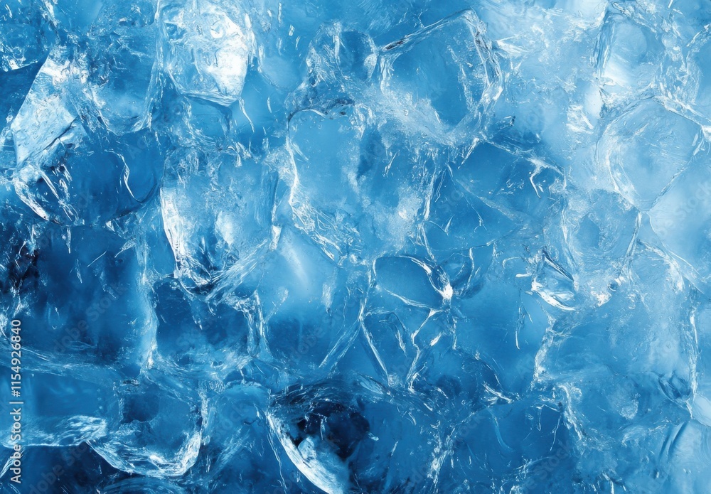 Poster crystal clear ice cubes on blue background creating a refreshing and inviting atmosphere ideal for b